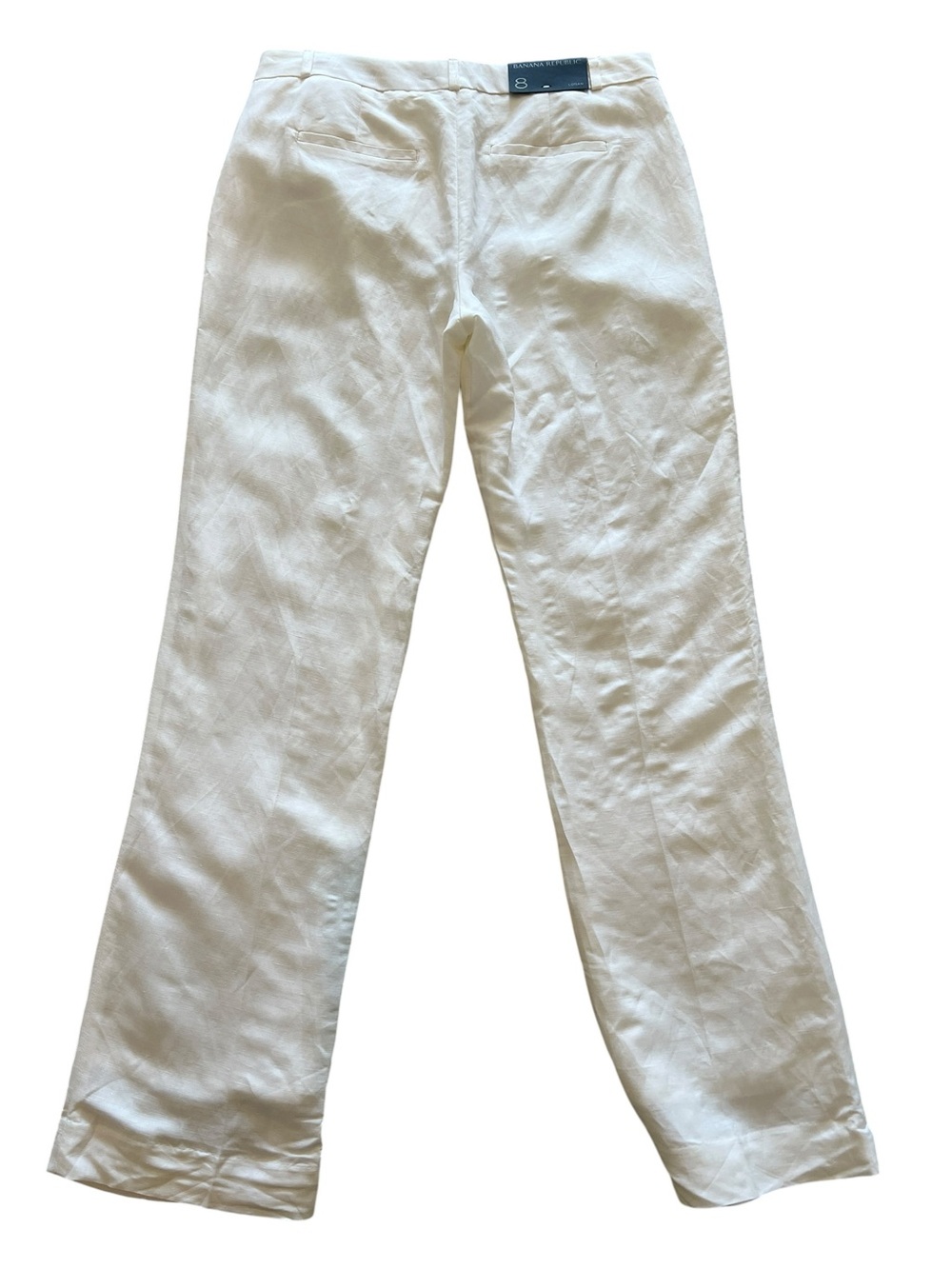 Banana Republic White Nautical Linen Blend Tailored Straight Leg Trousers-8 - Picture 2 of 8